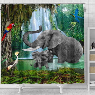 BigProStore Elephant Bathroom Decor Elephants Of The Rain Forest Home Bath Decor Shower Curtain / Small (165x180cm | 65x72in) Shower Curtain