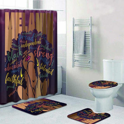 BigProStore Fancy African Themed Melanin Woman Melanin Independent Strong Shower Curtain Bathroom Set 4pcs Trendy Afrocentric Bathroom Accessories BPS4148 Standard (180x180cm | 72x72in) Bathroom Sets