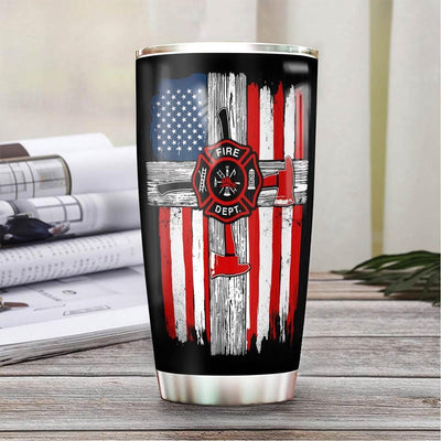 BigProStore Personalized Fire Tumbler Design Firefighter Faith Custom Printed Tumbler Double Wall Cup Stainless Steel 20 Oz 20 oz Personalized Firefighter Tumbler