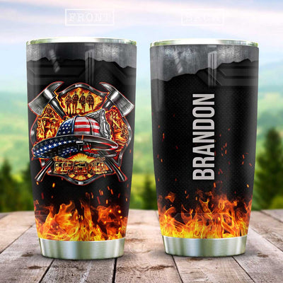 BigProStore Personalized Firefighter Epoxy Stainless Steel Tumbler Firefighter Symbols In Fire Custom Insulated Tumbler Double Wall Cup 20 Oz 20 oz Personalized Firefighter Tumbler