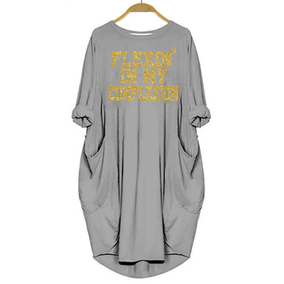 African American Dresses Women Flexing In My Complexion Shirt Melanin Long Sleeve Pocket Dress for Her Afrocentric Clothing Fashion