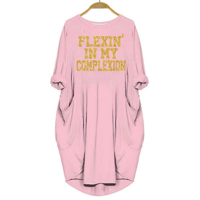 African American Dresses Women Flexing In My Complexion Shirt Melanin Long Sleeve Pocket Dress for Her Afrocentric Clothing Fashion