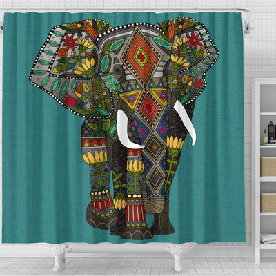 BigProStore Elephant Bathroom Sets Floral Elephant Teal Bathroom Wall Decor Ideas Shower Curtain / Small (165x180cm | 65x72in) Shower Curtain
