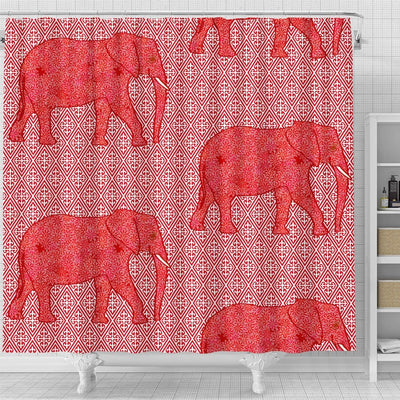 BigProStore Elephant Themed Shower Curtains Flower Elephant Deep Red And Coral Bathroom Decor Shower Curtain / Small (165x180cm | 65x72in) Shower Curtain