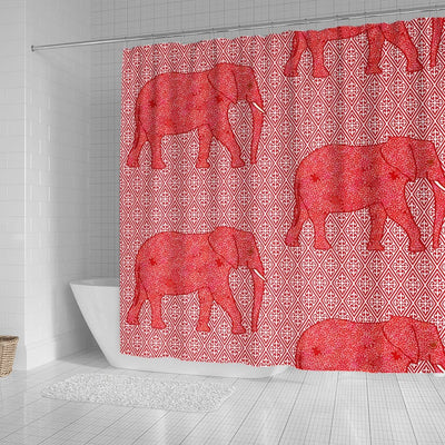 BigProStore Elephant Themed Shower Curtains Flower Elephant Deep Red And Coral Bathroom Decor Shower Curtain