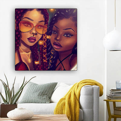 BigProStore Framed Black Art Beautiful African American Girl African American Black Art Afrocentric Wall Decor BPS64767 12" x 12" x 0.75" Square Canvas
