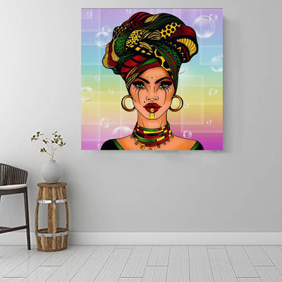 BigProStore Framed Black Art Beautiful Afro American Girl African American Framed Wall Art Afrocentric Decor BPS81887 16" x 16" x 0.75" Square Canvas