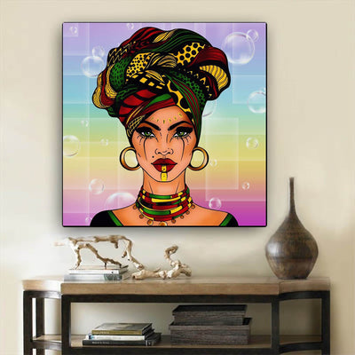 BigProStore Framed Black Art Beautiful Afro American Girl African American Framed Wall Art Afrocentric Decor BPS81887 24" x 24" x 0.75" Square Canvas