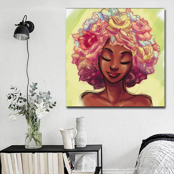 Framed Black Art Beautiful Afro American Woman Abstract African Wall A ...