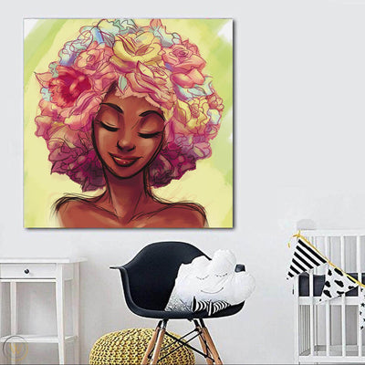 BigProStore Framed Black Art Beautiful Afro American Woman Abstract African Wall Art Afrocentric Living Room Ideas BPS25788 24" x 24" x 0.75" Square Canvas