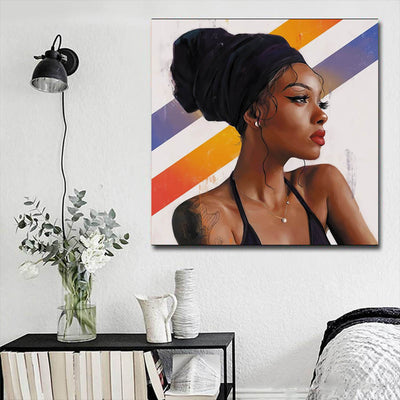 BigProStore Framed Black Art Beautiful Afro Girl African American Canvas Wall Art Afrocentric Decor BPS12114 16" x 16" x 0.75" Square Canvas