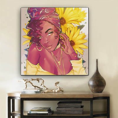 BigProStore Framed Black Art Beautiful Afro Girl Black History Wall Art Afrocentric Wall Decor BPS98924 12" x 12" x 0.75" Square Canvas