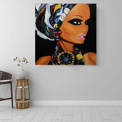 BigProStore Framed Black Art Beautiful Black Afro Girls Modern Black Art Afrocentric Living Room Ideas BPS27914 16" x 16" x 0.75" Square Canvas