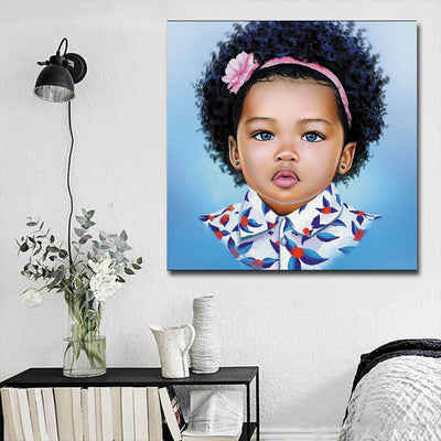 BigProStore Framed Black Art Beautiful Black American Girl Abstract African Wall Art Afrocentric Decorating Ideas BPS30334 16" x 16" x 0.75" Square Canvas