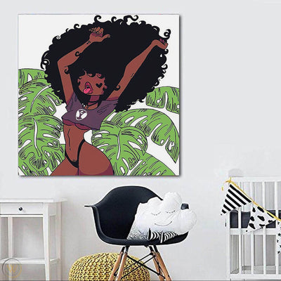 BigProStore Framed Black Art Beautiful Black American Girl African American Art Prints Afrocentric Home Decor BPS95462 24" x 24" x 0.75" Square Canvas