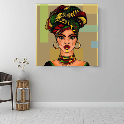BigProStore Framed Black Art Beautiful Black American Woman African American Abstract Art Afrocentric Decorating Ideas BPS38907 16" x 16" x 0.75" Square Canvas