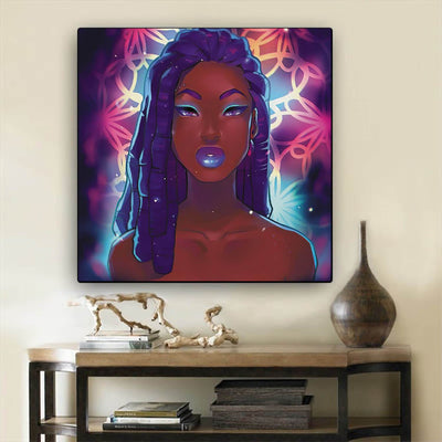 BigProStore Framed Black Art Beautiful Black American Woman African Canvas Afrocentric Decor BPS68462 12" x 12" x 0.75" Square Canvas