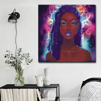 BigProStore Framed Black Art Beautiful Black American Woman African Canvas Afrocentric Decor BPS68462 16" x 16" x 0.75" Square Canvas