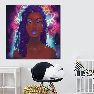BigProStore Framed Black Art Beautiful Black American Woman African Canvas Afrocentric Decor BPS68462 24" x 24" x 0.75" Square Canvas