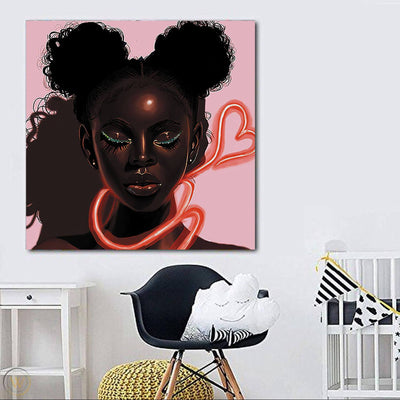 BigProStore Framed Black Art Beautiful Black Girl African American Framed Art Afrocentric Living Room Ideas BPS18096 24" x 24" x 0.75" Square Canvas