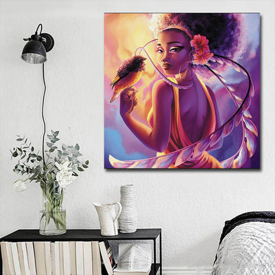 BigProStore Framed Black Art Beautiful Black Girl Afrocentric Wall Art Afrocentric Home Decor Ideas BPS72683 16" x 16" x 0.75" Square Canvas