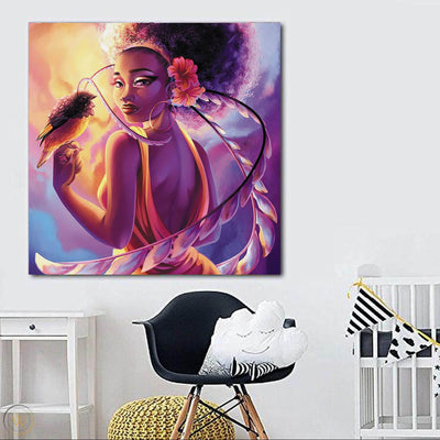 BigProStore Framed Black Art Beautiful Black Girl Afrocentric Wall Art Afrocentric Home Decor Ideas BPS72683 24" x 24" x 0.75" Square Canvas