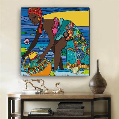 BigProStore Framed Black Art Beautiful Girl With Afro African Canvas Afrocentric Living Room Ideas BPS56798 12" x 12" x 0.75" Square Canvas