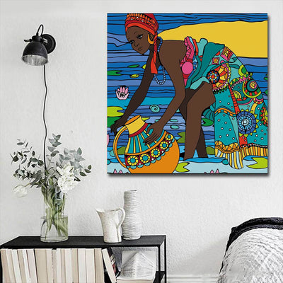 BigProStore Framed Black Art Beautiful Girl With Afro African Canvas Afrocentric Living Room Ideas BPS56798 16" x 16" x 0.75" Square Canvas