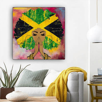 BigProStore Framed Black Art Beautiful Melanin Girl African American Artwork On Canvas Afrocentric Home Decor Ideas BPS54315 12" x 12" x 0.75" Square Canvas