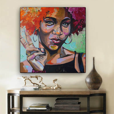 BigProStore Framed Black Art Beautiful Melanin Poppin Girl African American Art Prints Afrocentric Living Room Ideas BPS20977 24" x 24" x 0.75" Square Canvas