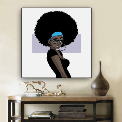 BigProStore Framed Black Art Cute Black Afro Girls African American Black Art Afrocentric Wall Decor BPS57095 12" x 12" x 0.75" Square Canvas