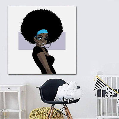 BigProStore Framed Black Art Cute Black Afro Girls African American Black Art Afrocentric Wall Decor BPS57095 24" x 24" x 0.75" Square Canvas