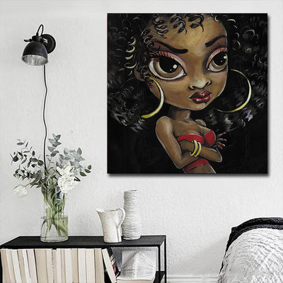 BigProStore Framed Black Art Cute Black Afro Lady African American Abstract Art Afrocentric Home Decor Ideas BPS77377 16" x 16" x 0.75" Square Canvas