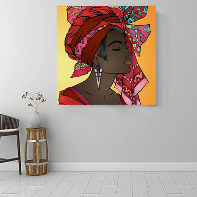 BigProStore Framed Black Art Cute Black Afro Lady African American Black Art Afrocentric Living Room Ideas BPS12176 16" x 16" x 0.75" Square Canvas