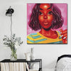 BigProStore Framed Black Art Cute Girl With Afro African American Wall Art And Decor Afrocentric Home Decor BPS17946 16" x 16" x 0.75" Square Canvas