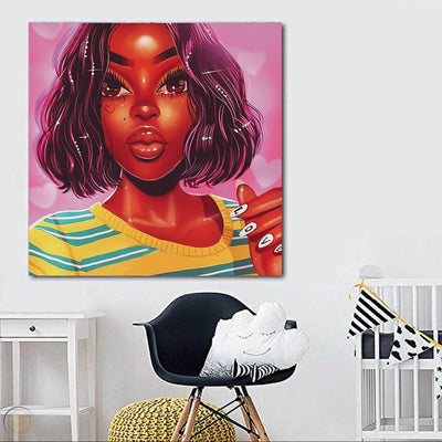 BigProStore Framed Black Art Cute Girl With Afro African American Wall Art And Decor Afrocentric Home Decor BPS17946 24" x 24" x 0.75" Square Canvas