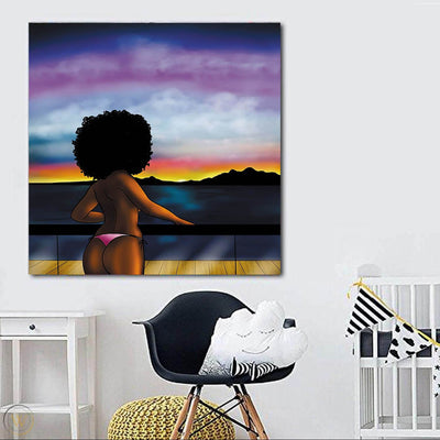 BigProStore Framed Black Art Cute Melanin Poppin Girl African American Art Prints Afrocentric Home Decor Ideas BPS83000 24" x 24" x 0.75" Square Canvas