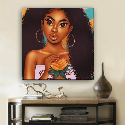 BigProStore Framed Black Art Pretty African American Girl Black History Wall Art Afrocentric Home Decor BPS53233 12" x 12" x 0.75" Square Canvas