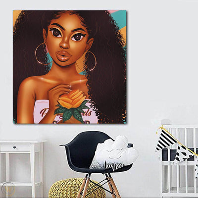 BigProStore Framed Black Art Pretty African American Girl Black History Wall Art Afrocentric Home Decor BPS53233 24" x 24" x 0.75" Square Canvas