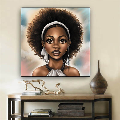 BigProStore Framed Black Art Pretty African American Woman African American Framed Art Afrocentric Home Decor Ideas BPS37398 12" x 12" x 0.75" Square Canvas