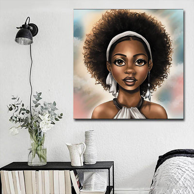 BigProStore Framed Black Art Pretty African American Woman African American Framed Art Afrocentric Home Decor Ideas BPS37398 16" x 16" x 0.75" Square Canvas