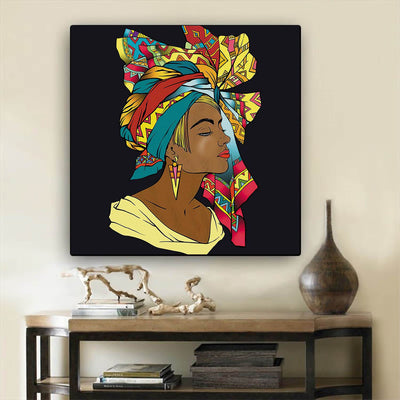 BigProStore Framed Black Art Pretty Afro American Girl African American Abstract Art Afrocentric Decorating Ideas BPS46451 12" x 12" x 0.75" Square Canvas