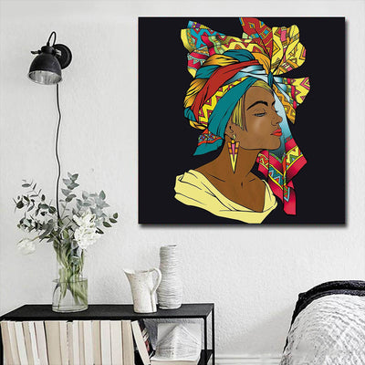 BigProStore Framed Black Art Pretty Afro American Girl African American Abstract Art Afrocentric Decorating Ideas BPS46451 16" x 16" x 0.75" Square Canvas