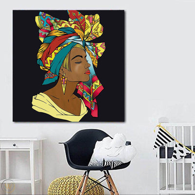 BigProStore Framed Black Art Pretty Afro American Girl African American Abstract Art Afrocentric Decorating Ideas BPS46451 24" x 24" x 0.75" Square Canvas