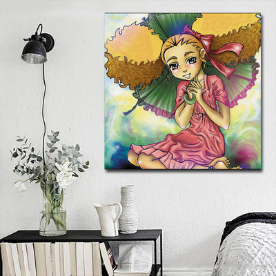 BigProStore Framed Black Art Pretty Afro Girl African Canvas Wall Art Afrocentric Decor BPS17503 16" x 16" x 0.75" Square Canvas