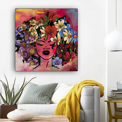 BigProStore Framed Black Art Pretty Black Afro Girls African American Art Prints Afrocentric Living Room Ideas BPS17881 12" x 12" x 0.75" Square Canvas