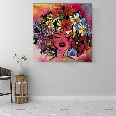 BigProStore Framed Black Art Pretty Black Afro Girls African American Art Prints Afrocentric Living Room Ideas BPS17881 16" x 16" x 0.75" Square Canvas