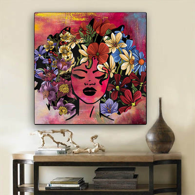BigProStore Framed Black Art Pretty Black Afro Girls African American Art Prints Afrocentric Living Room Ideas BPS17881 24" x 24" x 0.75" Square Canvas