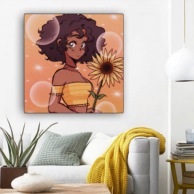 BigProStore Framed Black Art Pretty Black Afro Girls African American Wall Art And Decor Afrocentric Home Decor Ideas BPS48222 12" x 12" x 0.75" Square Canvas