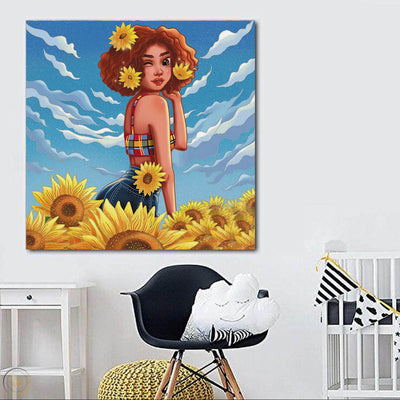 BigProStore Framed Black Art Pretty Black Afro Girls Afro American Art Afrocentric Home Decor Ideas BPS65196 24" x 24" x 0.75" Square Canvas